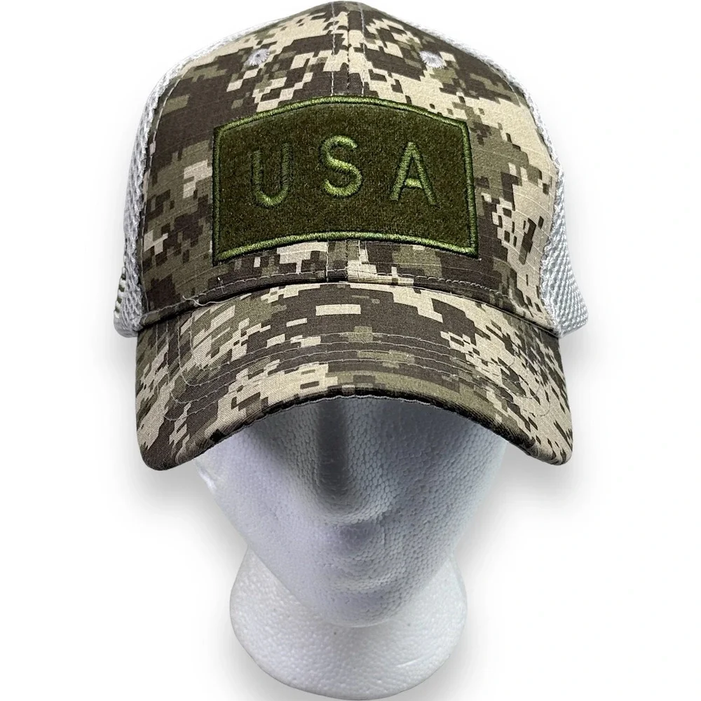 USA Flag Digital Camo Baseball Cap Mens Tactical Mesh Back Adjustable Hat